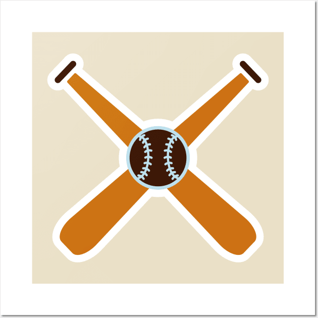 Baseballs with Sticks in cross sign sticker design vector logo. Sport object icon concept. Baseball sport logo icon. Wall Art by AlviStudio